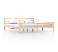 Cama de Madera Maciza 200 x 200 cm en Pino Natural sin Tratar, con Cabecero Moderno y Listones de Contrachapado - Ideal para Colchón Cuadrado, Diseño Rustico y Elegante (Montaje Requerido)