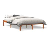 Cama de Madera Maciza de Pino, 135x190 cm, con Somier Integrado de Contrachapado, Color Marrón Cera, Diseño Rustico y Elegante, Ideal para Dormitorios Pequeños y Medianos - Montaje Fácil