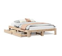 Cama de madera maciza de pino de 150 x 200 cm, marco de cama duradero y estable, sin colchón para dormitorio, aspecto de madera de pino natural, fácil montaje, camas y accesorios