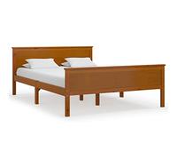 Cama de madera maciza de pino de 160 x 200 cm, color marrón miel, duradera y natural para dormitorio, estructura de marco estable, fácil montaje, camas y accesorios