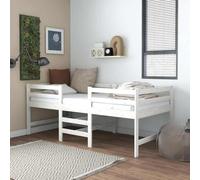 Cama de Madera Maciza de Pino, Estructura Robust con Escalera Integrada y Barandillas de Seguridad, Cama Juvenil Ideal para Habitaciones Infantiles o Dormitorios Pequeños, Color Blanco, 90x200 cm