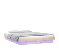 Cama de Madera Maciza de Pino sin Tratar con Luces LED Multicolor y Mando a Distancia, 194 x 143,5 x 21 cm, Ideal para Colchón 140 x 190 cm, Diseño Rustico Moderno con Soporte de Listones Incluido