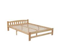 Cama de madera maciza maciza, cama futón, cama doble, cama de madera maciza natural con cabecero y somier, cama juvenil, cama para adultos, natural, 140x200 cm