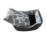 Cama de Mascota Modelo Rectangular con Felpa. Modelo Huesos