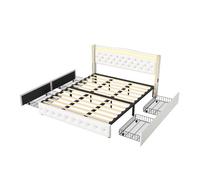 Cama de matrimonio 140x200 cm, con iluminación led, función de carga en ambos lados de la cama, pu - blanco