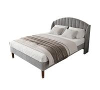 Cama de matrimonio 140x200cm, cama de adulto tapizada con somier de láminas de madera y cabecero, cama de adolescente, cama de niño - en terciopelo gris
