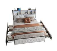 Cama de matrimonio 160x200cm beige con 4 cajones con led y usb