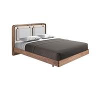 Cama de Matrimonio Angel Cerdá, Diseño Moderno en Tela Beige y Madera Nogal 7224