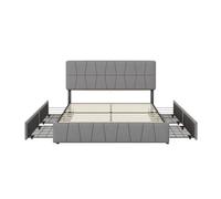 Cama de matrimonio con 4 cajones tapizada en terciopelo - 160x200cm - estructura de cama con cabecero regulable en altura y somier de láminas - gris