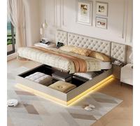 Cama de matrimonio con almacenamiento de 160 x 200 cm, cama acolchada y baúl