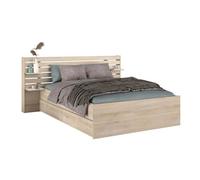 Cama de matrimonio con cabecero y cajones inferiores en color roble japonés 135-140x200 cm