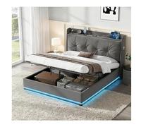 Cama de matrimonio con cajón, 140 x 190 cm, cama acolchada y baúl