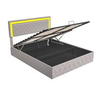 Cama de matrimonio con canapé de terciopelo de 140x200 cm - con led y somier de láminas - cama de matrimonio con canapé - con cabecero regulable en altura - beige