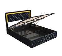 Cama de matrimonio con canapé de terciopelo de 180x200 cm - con led y somier de láminas - cama de matrimonio con canapé - con cabecero regulable en altura - color negro