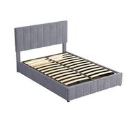 Cama de matrimonio con canapé para adultos 140 x 200 cm - cama de matrimonio de terciopelo con somier de láminas de metal y cabecero regulable en altura - gris