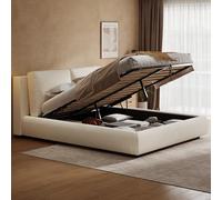 Cama de matrimonio con contenedor, cama acolchada de 180 x 200 cm, cama de matrimonio con 2 cojines, estructura de cama de matrimonio con cabecero, cama hidráulica con somier de láminas, bou eige