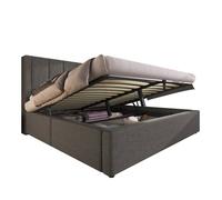 Cama de matrimonio de lino 160x200 cm con almacenaje,gris