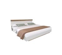 Cama de matrimonio de madera maciza 160x200cm,blanco+color madera