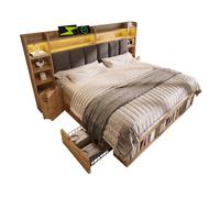 Cama de matrimonio de madera maciza 180x200 cm con luz led,natural