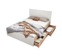 Cama de matrimonio de madera maciza 180x200cm con 2 cajónes,blanco+roble
