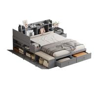 Cama de matrimonio de madera maciza gris 140 x 200 cm con sistema de almacenamiento cajones cabecero acolchado mesilla de noche sofá banco ahorro ahorro dormitorio juego completo para decoración