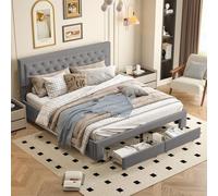 Cama de Matrimonio Gris 180x200 cm con Canapé Abatible y Cajones, Estructura de Cama Tapizada en Terciopelo Gris Antracita, Somier de Láminas de Madera, Almacenaje de Gran Capacidad, Sin colchón