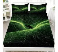 Cama de Matrimonio Juego de Sábana Ajustable 200x200 cm Agujero Negro de Datos de Ciencia FiccióN Transpirable Sábana Ajustable para Adultos Y Niños Verde Juego de Ropa de Cama Bolsillo Profundo 30 cm