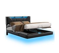 Cama de matrimonio tapizada 160x200cm - con usb y luz led - estructura de cama con cabecero con canapé y cajón de almacenaje para cama, en pu - gris