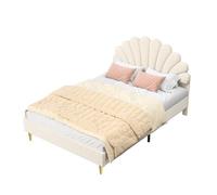 Cama de matrimonio tapizada en terciopelo - 140x200cm - cabecero de flores - somier de láminas - beige