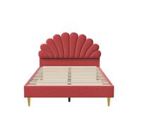 Cama de matrimonio tapizada en terciopelo - 140x200cm - cabecero de flores - somier de láminas - rojo