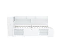Cama de mdf 90x200cm - con almacenaje multifunción y pequeña librería extraíble - con somier de láminas - blanco