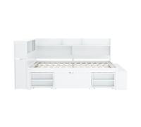 Cama de mdf de 140x200 cm - con almacenaje multifunción y una pequeña librería extraíble - con somier de láminas - blanco
