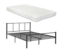 Cama de metal argos con colchón de espuma fría 140 x 200 cm con listón - somier negro [en.casa]
