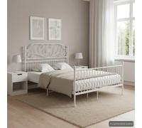 Cama de Metal Blanca 160x200 cm con Estructura Robusta de Acero Pulverizado, Cabecero Moderno, Listones Estables para Transpirabilidad y Soporte Óptimo, Fácil Montaje - Ideal para Dormitorios