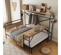 Cama de metal, camas planas + mesa + perchero vertical, mesa con ruedas, conjunto completo de muebles de dormitorio, adolescentes y adultos, estructura de metal, metal+M