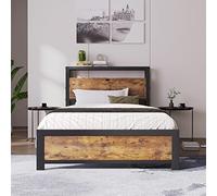 Cama de metal de 90 x 200 cm con cabecero de almacenamiento y somier de láminas de metal, cama individual para niños, cama infantil, marco de cama de metal, marco de cama para adultos, niños