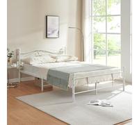 Cama de Metal Doble (Florencia)(160 x 200cm)(Blanca) con cabecero Curvado/Recubrimiento en Polvo/somier Incluido
