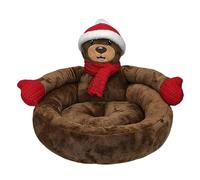 Cama de Navidad para perros, alfombra de dormir caliente con temática navideña para animales domésticos - Cojín de nicho para osos marrón oscuro con fondo, colchón para mascotas para gatos y pequeños