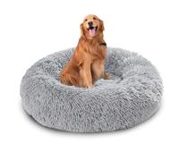 Cama de perro lavable con forma de dona, cojín redondo calmante para mascotas, alivio de la ansiedad, cama cálida y esponjosa para perros con base antideslizante, colchón mediano y grande para jaula