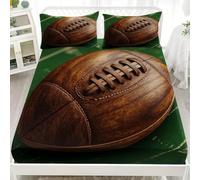 Cama de Soltero Juego de Sábana Ajustable 135x190 cm Deportes Veta de Madera DiseñO de Rugby Juego de Ropa de Cama Bolsillo Profundo 30 cm, MarróN Sábana Ajustable para Adultos Y Niños