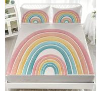 Cama de Soltero Juego de Sábana Ajustable 135x190 cm Dibujos Animados Sencillo ArcoíRis Juego de Ropa de Cama Bolsillo Profundo 30 cm, Beige Sábana Ajustable para Adultos Y Niños