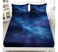 Cama de Soltero Juego de Sábana Ajustable 135x190 cm Imagen de Un Cielo Estrellado Y La VíA LáCtea Transpirable Sábana Ajustable para Adultos Y Niños Azul Juego de Ropa de Cama Bolsillo Profundo 30 cm