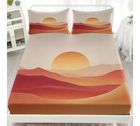 Cama de Soltero Juego de Sábana Ajustable 90x190 cm Abstracto Minimalista MontañA Atardecer Transpirable Sábana Ajustable para Adultos Y Niños Beige Juego de Ropa de Cama Bolsillo Profundo 30 cm