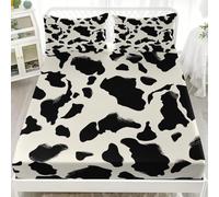 Cama de Soltero Juego de Sábana Ajustable 90x190 cm CláSico Abstracto PatróN de Vaca Transpirable Sábana Ajustable para Adultos Y Niños En Blanco Y Negro Juego de Ropa de Cama Bolsillo Profundo 30 cm