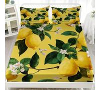 Cama de Soltero Juego de Sábana Ajustable 90x190 cm Fruta PatróN de LimóN Transpirable Sábana Ajustable para Adultos Y Niños Amarillo Juego de Ropa de Cama Bolsillo Profundo 30 cm