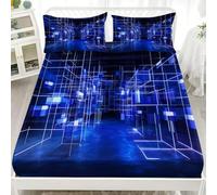 Cama de Soltero Juego de Sábana Ajustable 90x190 cm GeometríA Ciencia FiccióN Patrones Creativos Transpirable Sábana Ajustable para Adultos Y Niños Azul Juego de Ropa de Cama Bolsillo Profundo 30 cm