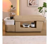 Cama de Spa Head, Camilla de Masaje con Champú y Luz de Colores, Taburete Color Caqui
