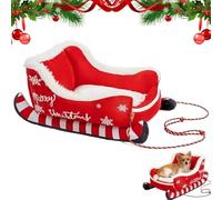 Cama De Trineo Festiva para Mascotas para Navidad, Cojín Cálido Lavable con Base Antideslizante, Regalo Navideño para Perros Y Gatos, Comodidad Interior Y Exterior Red M:65 * 52 * 30CM