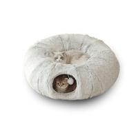 Cama de túnel para gatos plegable para interiores, cuevas para gatos, túnel de felpa lavable, redonda para mascotas con bola esponjosa, cuevas multifuncionales para dormir para mascotas (gris)