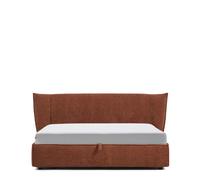 Cama desmontable Arvian en chenilla color terracota con compartimento abatible para colchón de 180 x 200 cm.